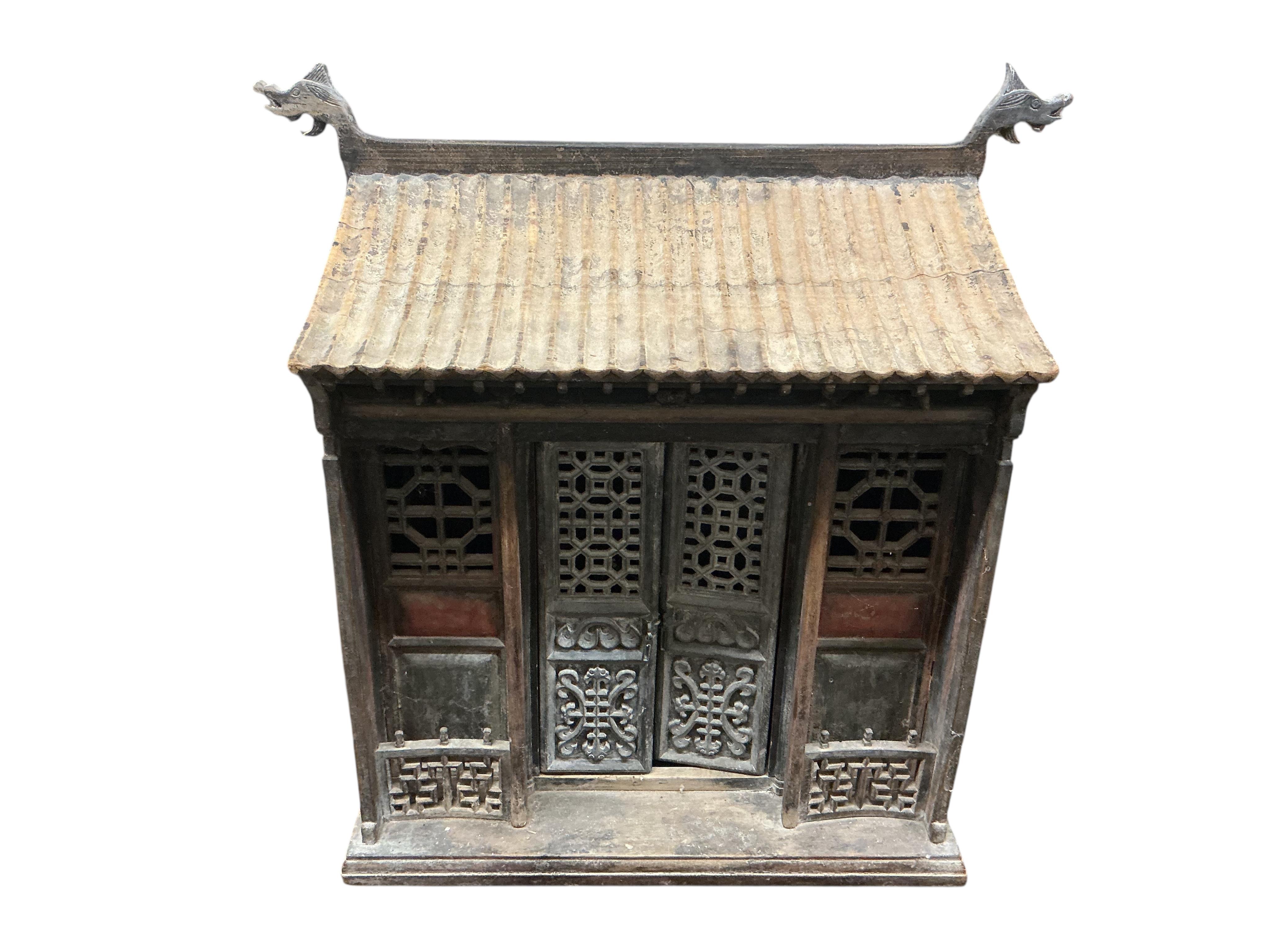 A 19th century Chinese house shrine, width 82cm, depth 32cm, height 80cm